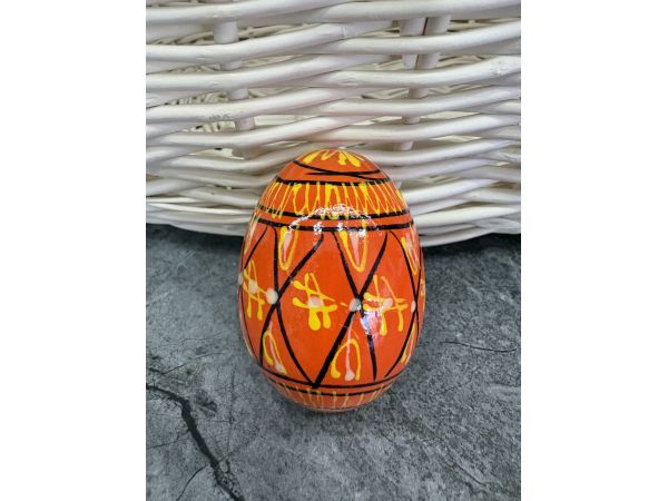 Яйце дерев'яне ПИСАНКА ручний розпис, яйця на Великдень прикраса в кошик, писанка деревʼяна кораловий колір