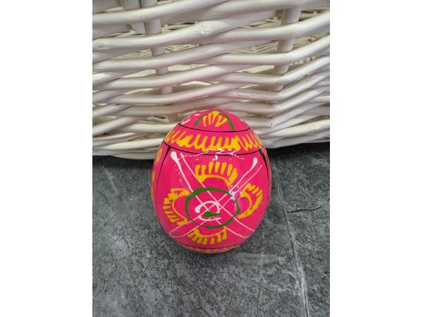 Яйце дерев'яне ПИСАНКА ручний розпис, яйця на Великдень прикраса в кошик, писанка деревʼяна рожевий колір