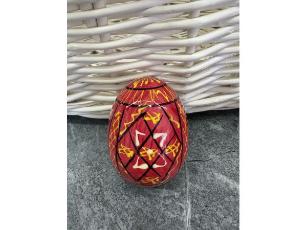 Яйце дерев'яне ПИСАНКА ручний розпис, яйця на Великдень прикраса в кошик, писанка деревʼяна червоний колір