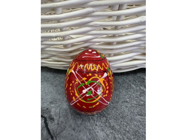 Яйце дерев'яне ПИСАНКА ручний розпис, яйця на Великдень прикраса в кошик, писанка деревʼяна червоний колір