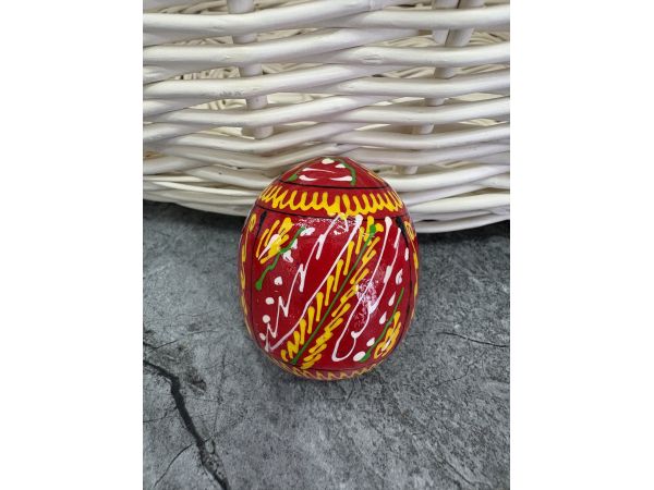 Яйце дерев'яне ПИСАНКА ручний розпис, яйця на Великдень прикраса в кошик, писанка деревʼяна червоний колір