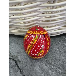 Яйце дерев'яне ПИСАНКА ручний розпис, яйця на Великдень прикраса в кошик, писанка деревʼяна червоний колір
