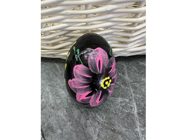 Яйце дерев'яне ПИСАНКА ручний розпис, яйця на Великдень прикраса в кошик, писанка деревʼяна рожева квітка