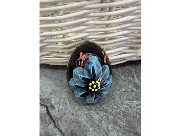 Яйце дерев'яне ПИСАНКА ручний розпис, яйця на Великдень прикраса в кошик, писанка деревʼяна блакитна  квітка