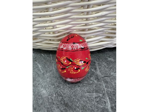 Яйце дерев'яне ПИСАНКА ручний розпис, яйця на Великдень прикраса в кошик, писанка деревʼяна червоний колір