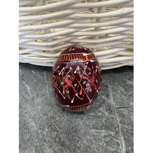 Яйце дерев'яне ПИСАНКА ручний розпис, яйця на Великдень прикраса в кошик, писанка деревʼяна вишневий колір