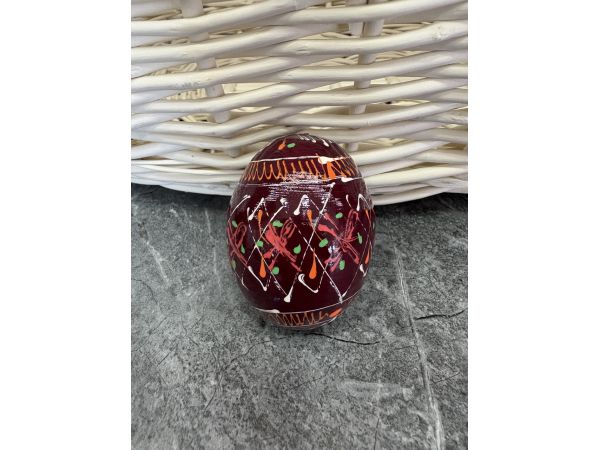 Яйце дерев'яне ПИСАНКА ручний розпис, яйця на Великдень прикраса в кошик, писанка деревʼяна вишневий колір