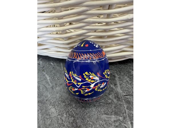Яйце дерев'яне ПИСАНКА ручний розпис, яйця на Великдень прикраса в кошик, писанка деревʼяна синій колір