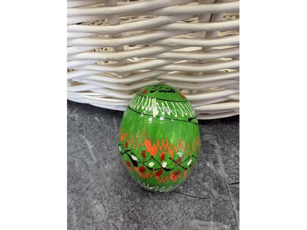 Яйце дерев'яне ПИСАНКА ручний розпис, яйця на Великдень прикраса в кошик, писанка деревʼяна зелений колір