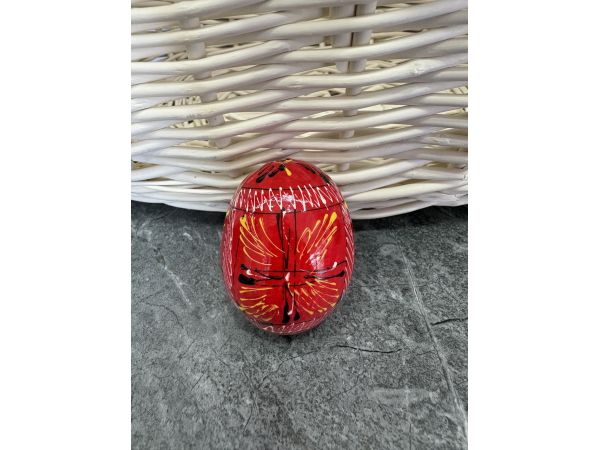 Яйце дерев'яне ПИСАНКА ручний розпис, яйця на Великдень прикраса в кошик, писанка деревʼяна червоний колір