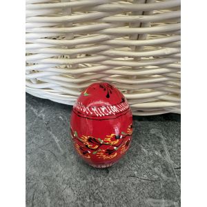 Яйце дерев'яне ПИСАНКА ручний розпис, яйця на Великдень прикраса в кошик, писанка деревʼяна червоний колір