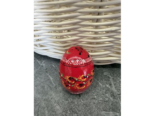 Яйце дерев'яне ПИСАНКА ручний розпис, яйця на Великдень прикраса в кошик, писанка деревʼяна червоний колір