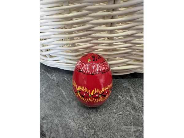 Яйце дерев'яне ПИСАНКА ручний розпис, яйця на Великдень прикраса в кошик, писанка деревʼяна червоний колір