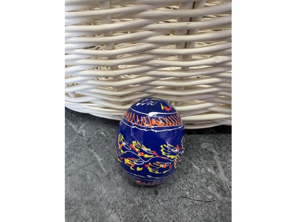 Яйце дерев'яне ПИСАНКА ручний розпис, яйця на Великдень прикраса в кошик, писанка деревʼяна синій колір