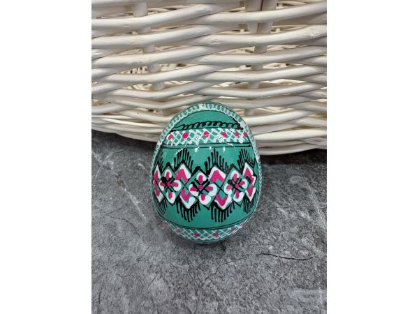 Яйце дерев'яне ПИСАНКА ручний розпис, яйця на Великдень прикраса в кошик, писанка деревʼяна зелений колір