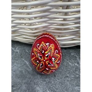 Яйце дерев'яне ПИСАНКА ручний розпис, яйця на Великдень прикраса в кошик, писанка деревʼяна червоний колір