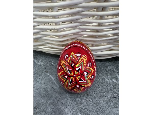 Яйце дерев'яне ПИСАНКА ручний розпис, яйця на Великдень прикраса в кошик, писанка деревʼяна червоний колір