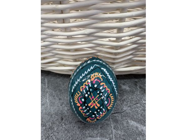 Яйце дерев'яне ПИСАНКА ручний розпис, яйця на Великдень прикраса в кошик, писанка деревʼяна аквамарин колір