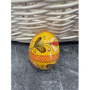 Яйце дерев'яне ПИСАНКА ручний розпис, яйця на Великдень прикраса в кошик, писанка деревʼяна жовтий колір