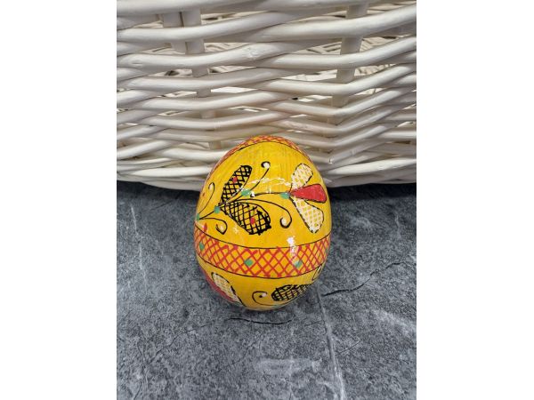 Яйце дерев'яне ПИСАНКА ручний розпис, яйця на Великдень прикраса в кошик, писанка деревʼяна жовтий колір