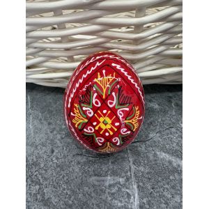 Яйце дерев'яне ПИСАНКА ручний розпис, яйця на Великдень прикраса в кошик, писанка деревʼяна малиновий  колір