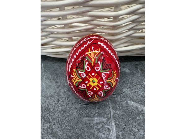 Яйце дерев'яне ПИСАНКА ручний розпис, яйця на Великдень прикраса в кошик, писанка деревʼяна малиновий  колір