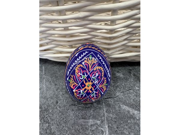 Яйце дерев'яне ПИСАНКА ручний розпис, яйця на Великдень прикраса в кошик, писанка деревʼяна фіолетовий  колір