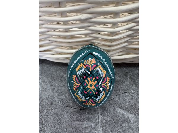 Яйце дерев'яне ПИСАНКА ручний розпис, яйця на Великдень прикраса в кошик, писанка деревʼяна аквамарин колір