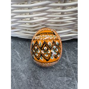 Яйце дерев'яне ПИСАНКА ручний розпис, яйця на Великдень прикраса в кошик, писанка деревʼяна жовтий колір