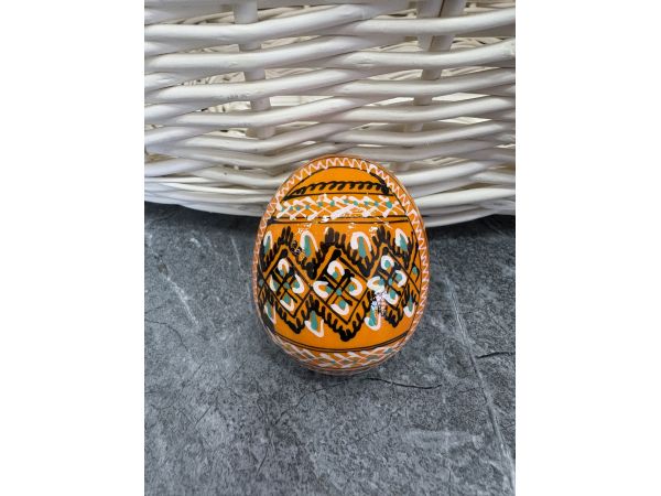 Яйце дерев'яне ПИСАНКА ручний розпис, яйця на Великдень прикраса в кошик, писанка деревʼяна жовтий колір