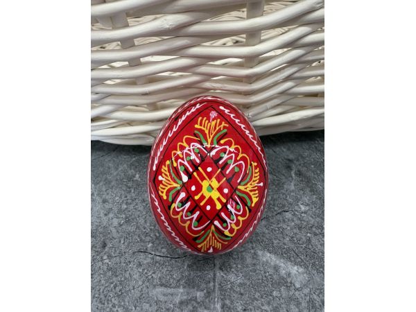 Яйце дерев'яне ПИСАНКА ручний розпис, яйця на Великдень прикраса в кошик, писанка деревʼяна червоний колір
