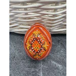 Яйце дерев'яне ПИСАНКА ручний розпис, яйця на Великдень прикраса в кошик, писанка деревʼяна жовтогарячий колір