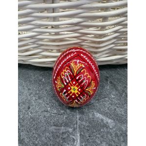 Яйце дерев'яне ПИСАНКА ручний розпис, яйця на Великдень прикраса в кошик, писанка деревʼяна малиновий колір