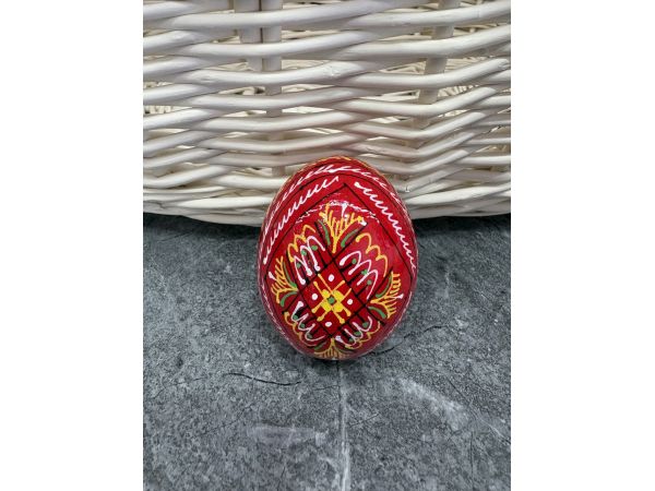 Яйце дерев'яне ПИСАНКА ручний розпис, яйця на Великдень прикраса в кошик, писанка деревʼяна малиновий колір