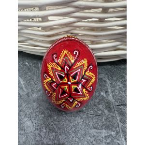 Яйце дерев'яне ПИСАНКА ручний розпис, яйця на Великдень прикраса в кошик, писанка деревʼяна червоний колір