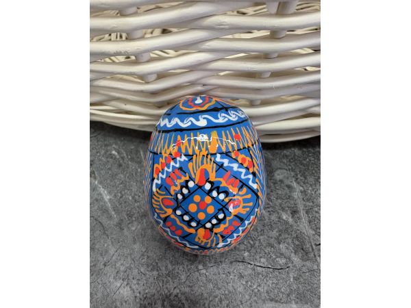 Яйце дерев'яне ПИСАНКА ручний розпис, яйця на Великдень прикраса в кошик, писанка деревʼяна блакитний колір