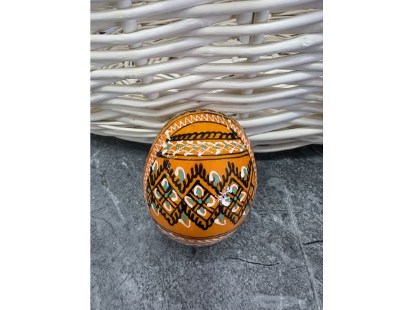 Яйце дерев'яне ПИСАНКА ручний розпис, яйця на Великдень прикраса в кошик, писанка деревʼяна жовтий колір