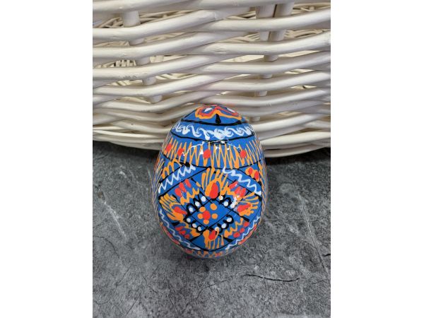 Яйце дерев'яне ПИСАНКА ручний розпис, яйця на Великдень прикраса в кошик, писанка деревʼяна блакитний колір