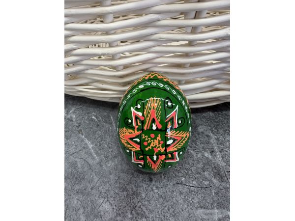 Яйце дерев'яне ПИСАНКА ручний розпис, яйця на Великдень прикраса в кошик, писанка деревʼяна зелений колір