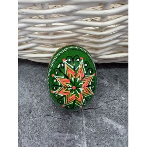 Яйце дерев'яне ПИСАНКА ручний розпис, яйця на Великдень прикраса в кошик, писанка деревʼяна зелений колір