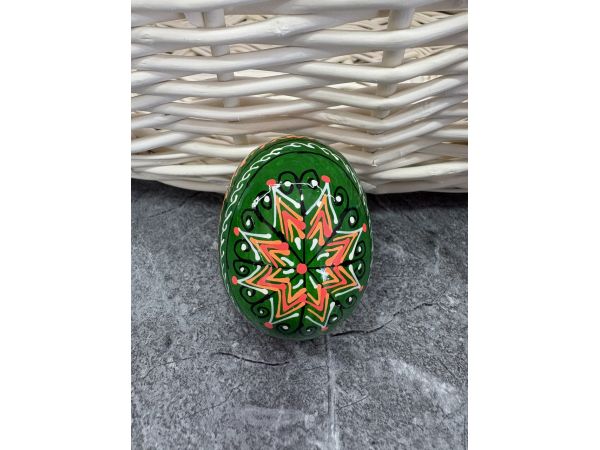 Яйце дерев'яне ПИСАНКА ручний розпис, яйця на Великдень прикраса в кошик, писанка деревʼяна зелений колір