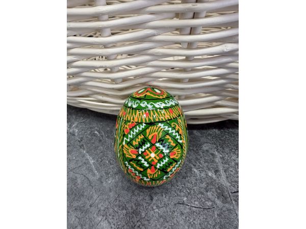 Яйце дерев'яне ПИСАНКА ручний розпис, яйця на Великдень прикраса в кошик, писанка деревʼяна зелений колір