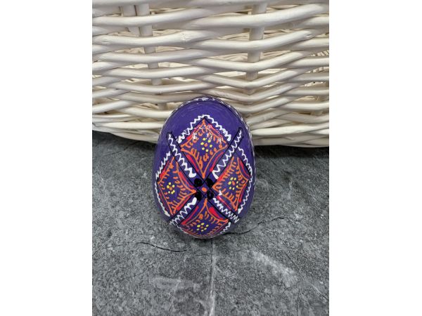 Яйце дерев'яне ПИСАНКА ручний розпис, яйця на Великдень прикраса в кошик, писанка деревʼяна фіолетовий колір