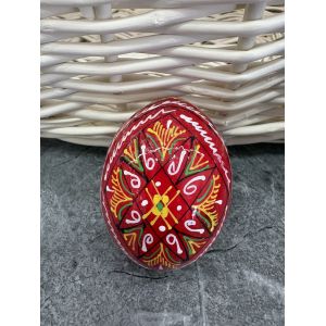 Яйце дерев'яне ПИСАНКА ручний розпис, яйця на Великдень прикраса в кошик, писанка деревʼяна червоний колір