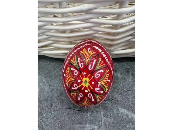 Яйце дерев'яне ПИСАНКА ручний розпис, яйця на Великдень прикраса в кошик, писанка деревʼяна червоний колір