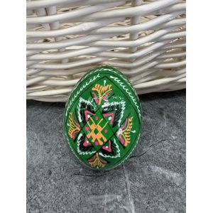 Яйце дерев'яне ПИСАНКА ручний розпис, яйця на Великдень прикраса в кошик, писанка деревʼяна зелений колір
