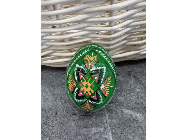 Яйце дерев'яне ПИСАНКА ручний розпис, яйця на Великдень прикраса в кошик, писанка деревʼяна зелений колір
