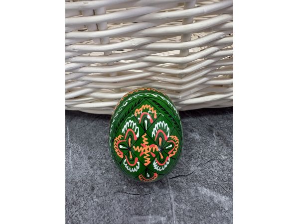 Яйце дерев'яне ПИСАНКА ручний розпис, яйця на Великдень прикраса в кошик, писанка деревʼяна зелений колір