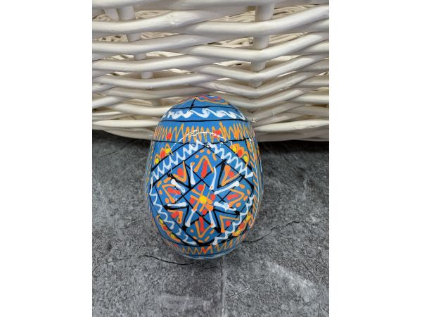 Яйце дерев'яне ПИСАНКА ручний розпис, яйця на Великдень прикраса в кошик, писанка деревʼяна блакитний колір