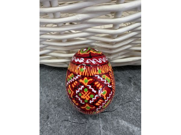 Яйце дерев'яне ПИСАНКА ручний розпис, яйця на Великдень прикраса в кошик, писанка деревʼяна червоний колір